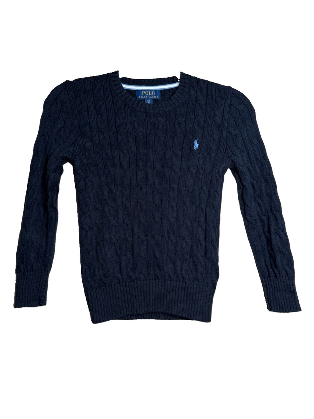 Polo Ralph Lauren Navy Blue Cable Knitted Sweater Size 8 Cotton Crewneck
